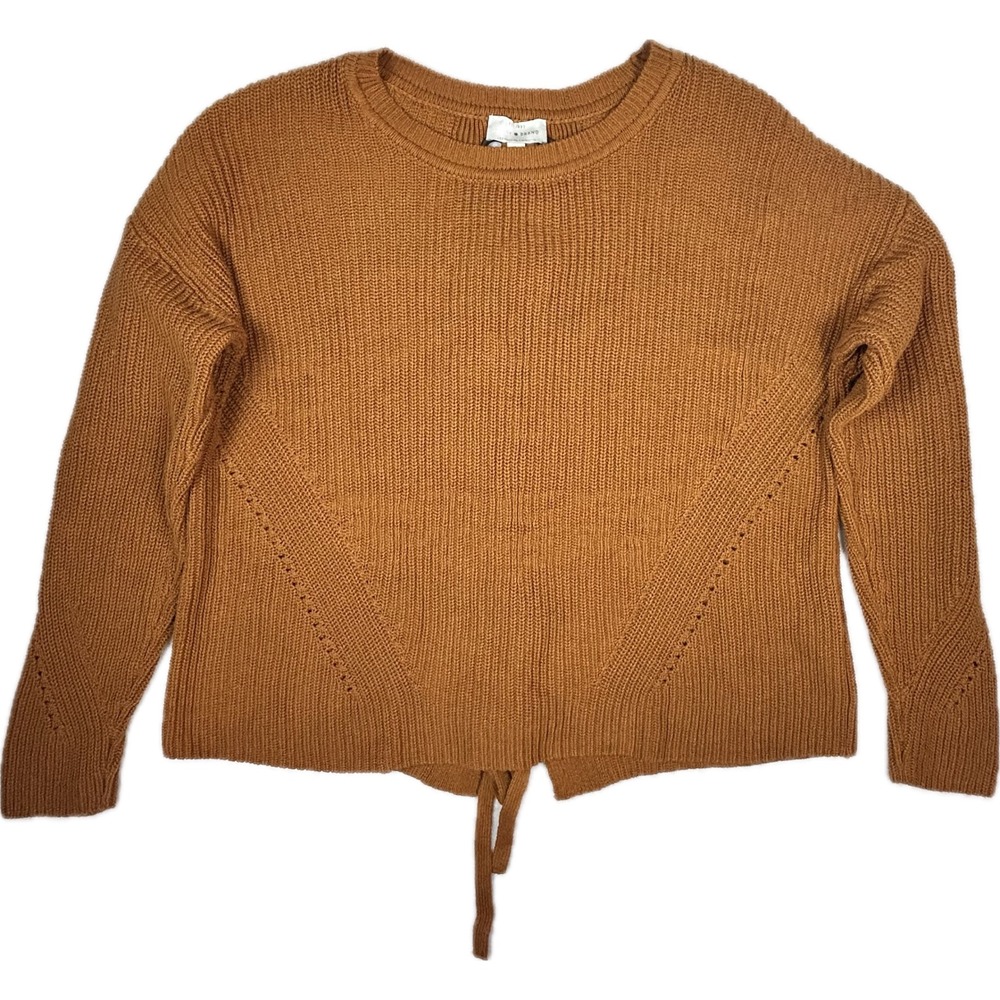 Lucky Brand Women Ginger Brown Lace Up Back Cotton Shaker Knit Sweater Size M